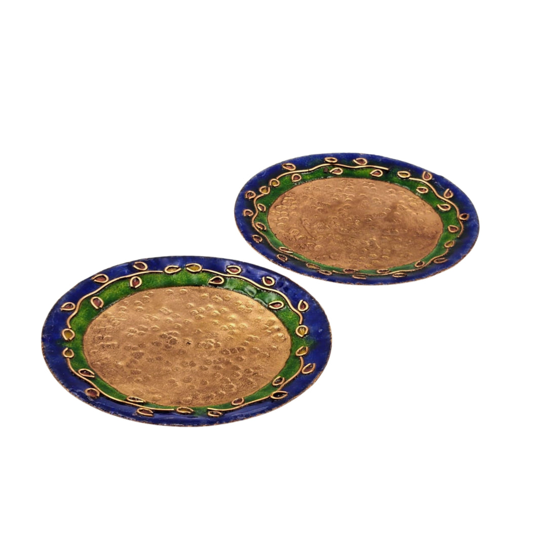 TAMRAKALA Coaster Piece Blue Green Colour Combination Pack Of 1 Item Handcrafted Artistic Table Decor Coaster