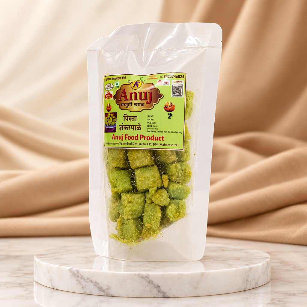 ANUJ FOODS Handmade Pista Shankarpali, 100 g | No Artificial Colours or Added Flavours