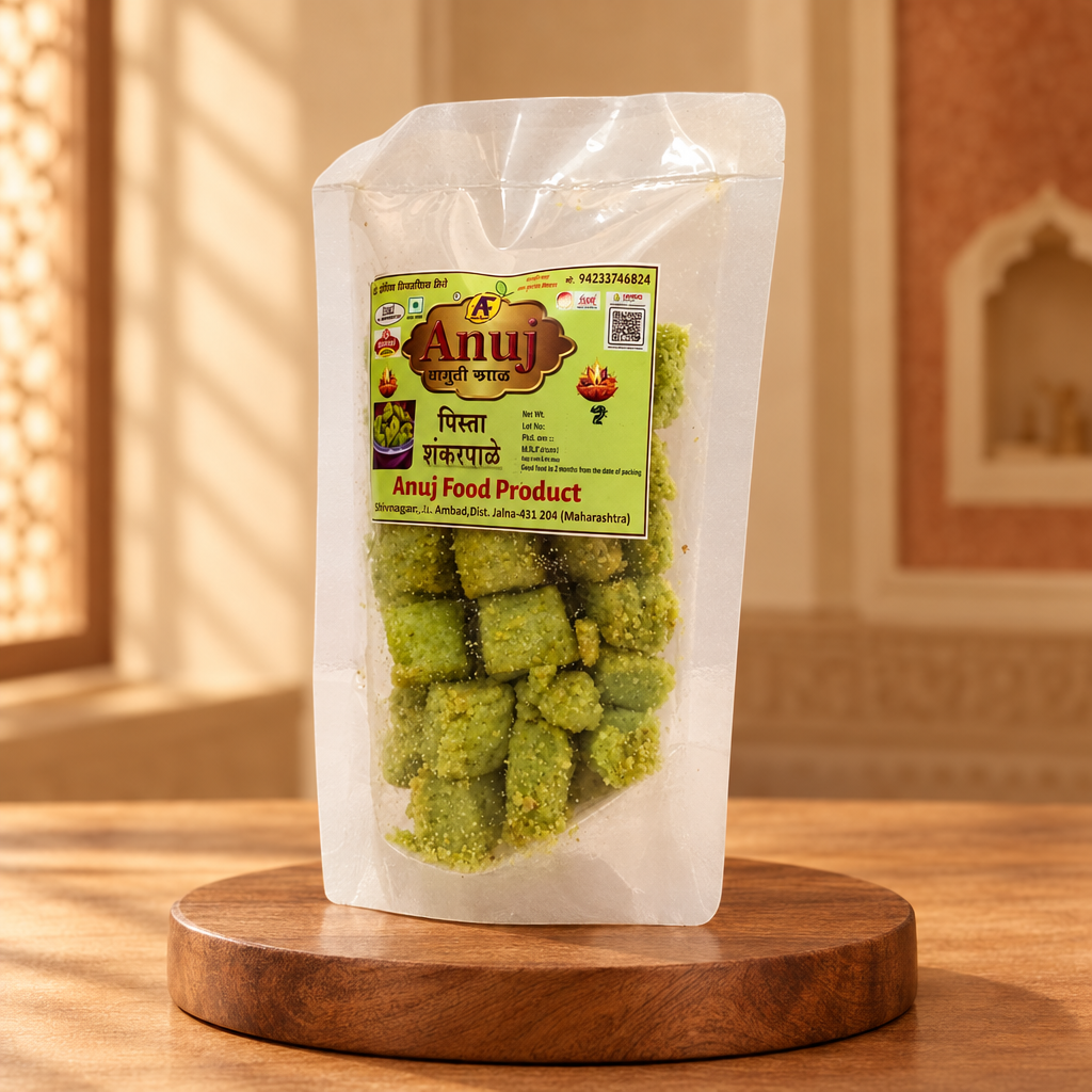 ANUJ FOODS Handmade Pista Shankarpali, 100 g | No Artificial Colours or Added Flavours