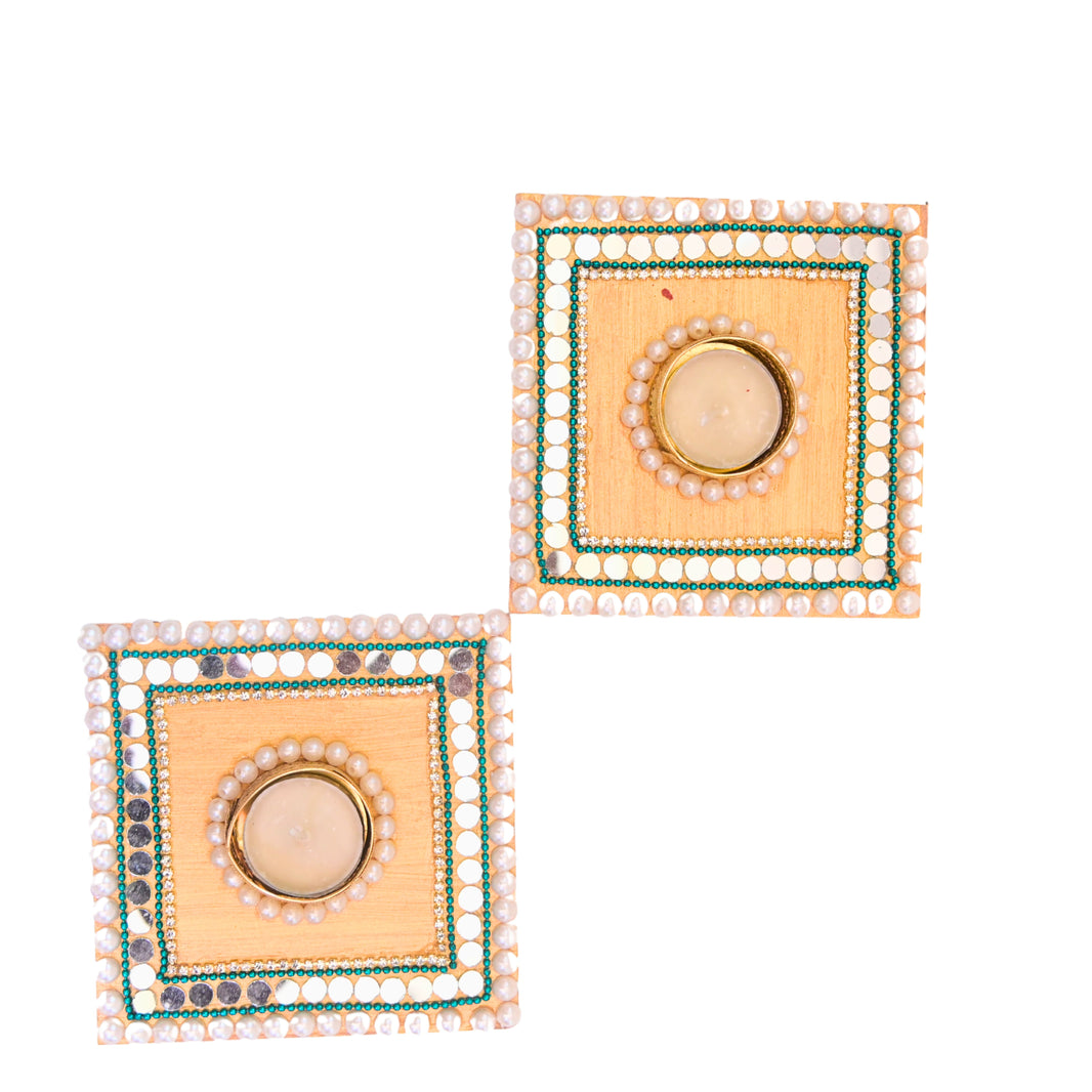 SNEHAL'S CRAFT House Square Golden Plated Moti Less Candle Holder, 3x3, Made By Krantijyoti SHG, Pack of 2 Pieces