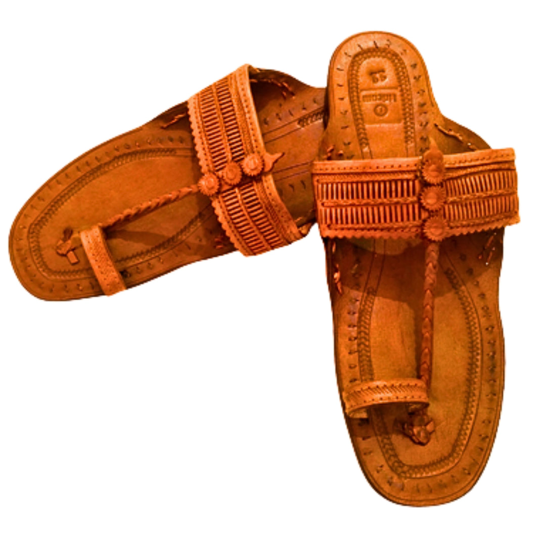 LIDCOM E Design Kolhapuri Chappal GI Tag Genuine Leather Handcrafted Tan Pack of 1