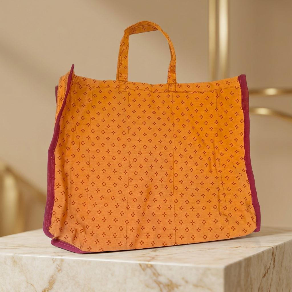 MAULI Handmade Medium Sized Yellow Colour Bajari Market Shopping Cloth Bag Eco Friendly Washable Pack of 1