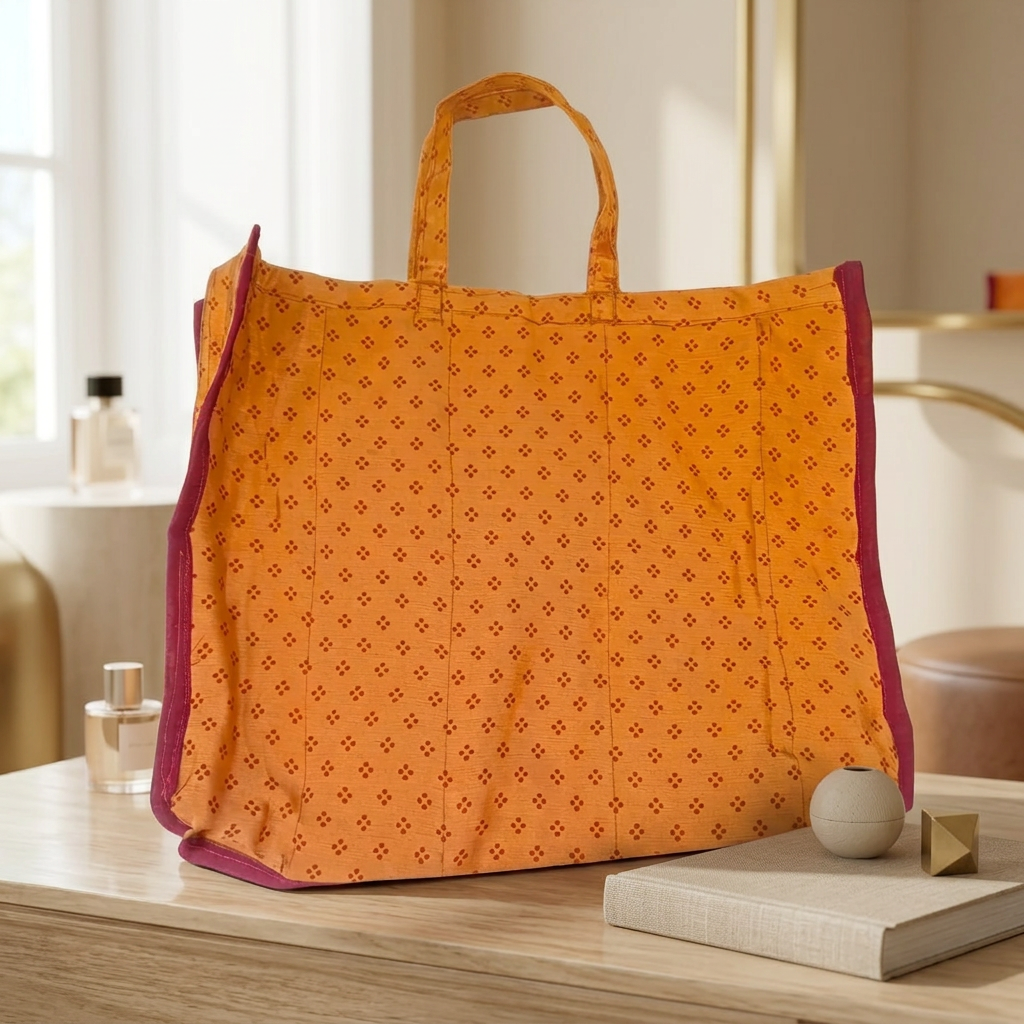MAULI Handmade Medium Sized Yellow Colour Bajari Market Shopping Cloth Bag Eco Friendly Washable Pack of 1