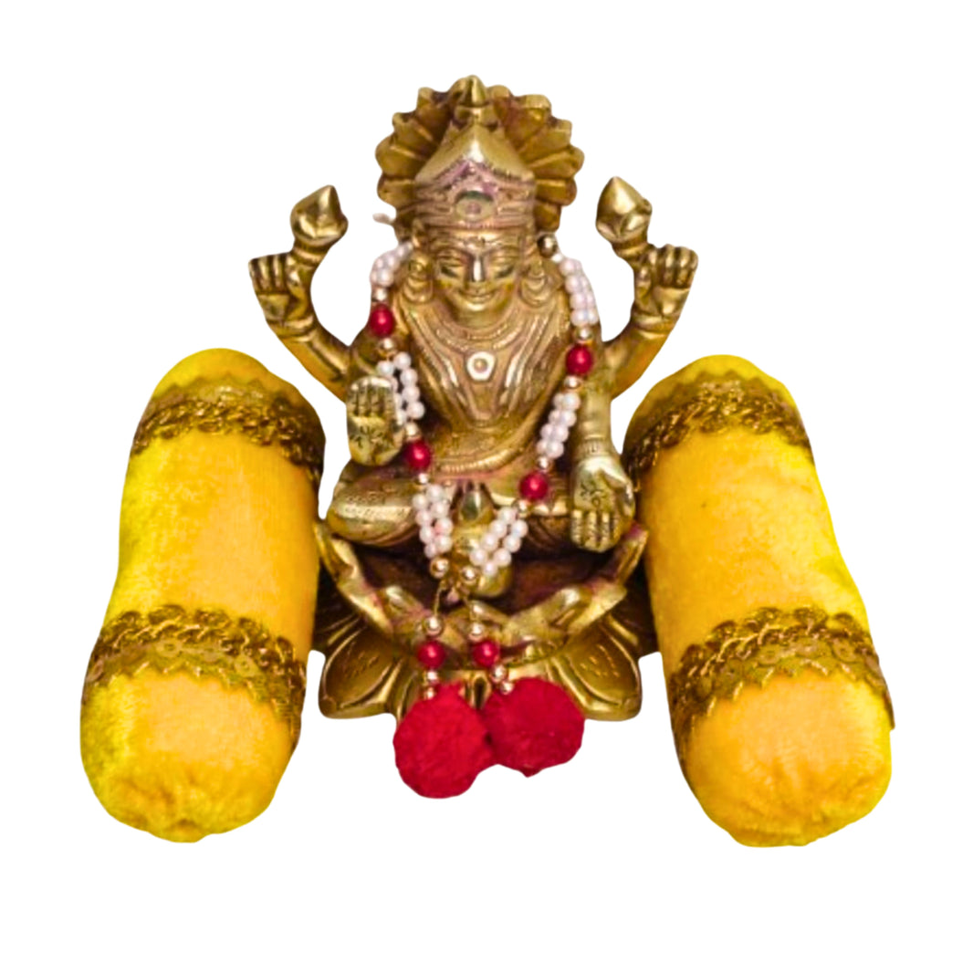MORAYA Velvet Takiya, Set For Krishna Kanha Ji Bal Gopal, Large, Decorative Pillow, Yellow Colour, Rukhamini SHG, Pack Of 2