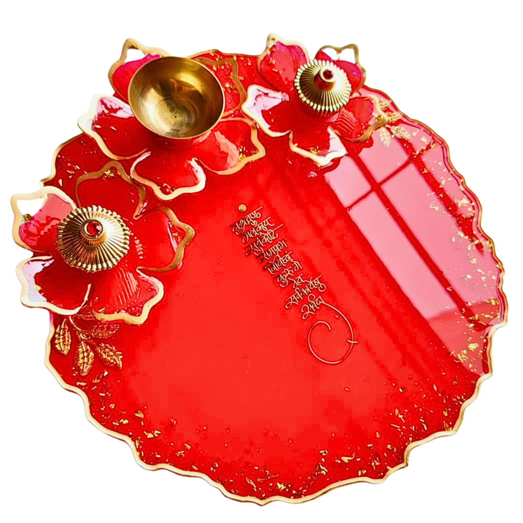 LAXMI MATA – Red Pooja Thali (Resin Material) | Premium Quality, Handmade with Care, Authentic, Durable | Pack of 1 Pics
