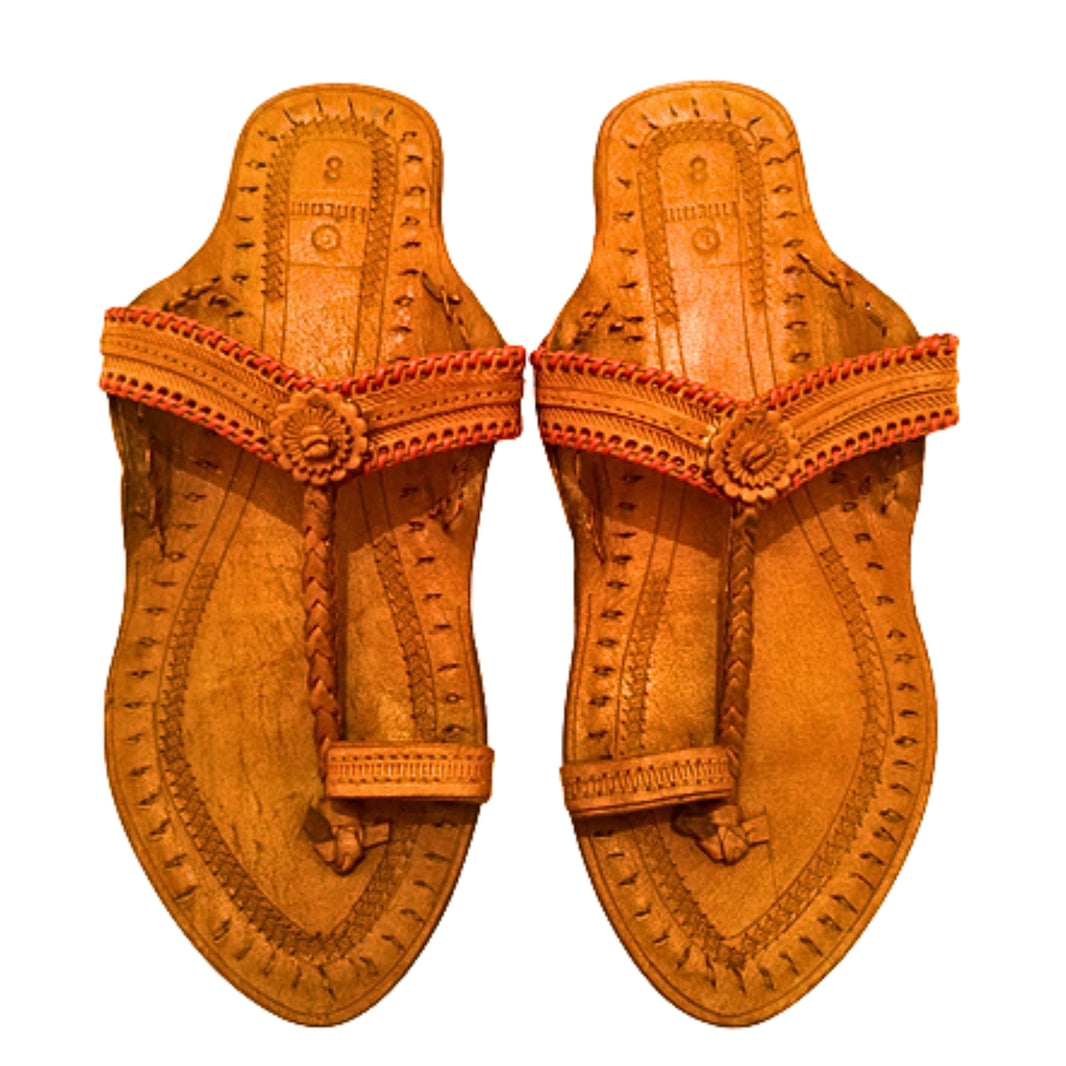 LIDCOM Nache Mayuri Ladies Kolhapuri Chappal GI Tag Genuine Leather Handcrafted Tan Pack of 1