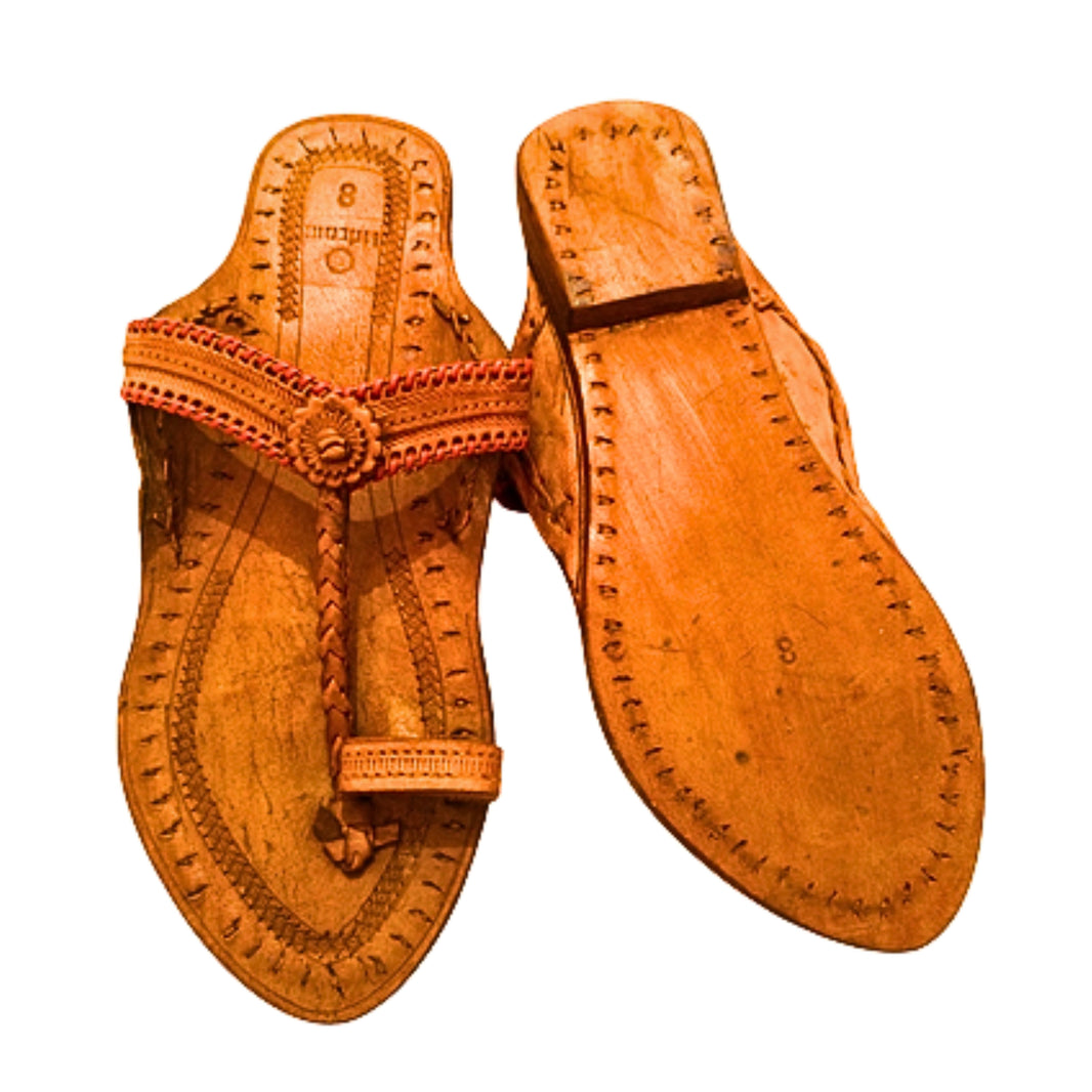 LIDCOM Nache Mayuri Ladies Kolhapuri Chappal GI Tag Genuine Leather Handcrafted Tan Pack of 1