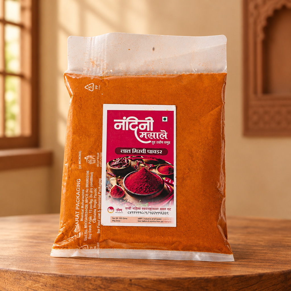 NANDINI MASALE, Red Chilli Powder, Sakhi SHG, Natural Ingredients, No Artificial Essence, Pack of 200 gm