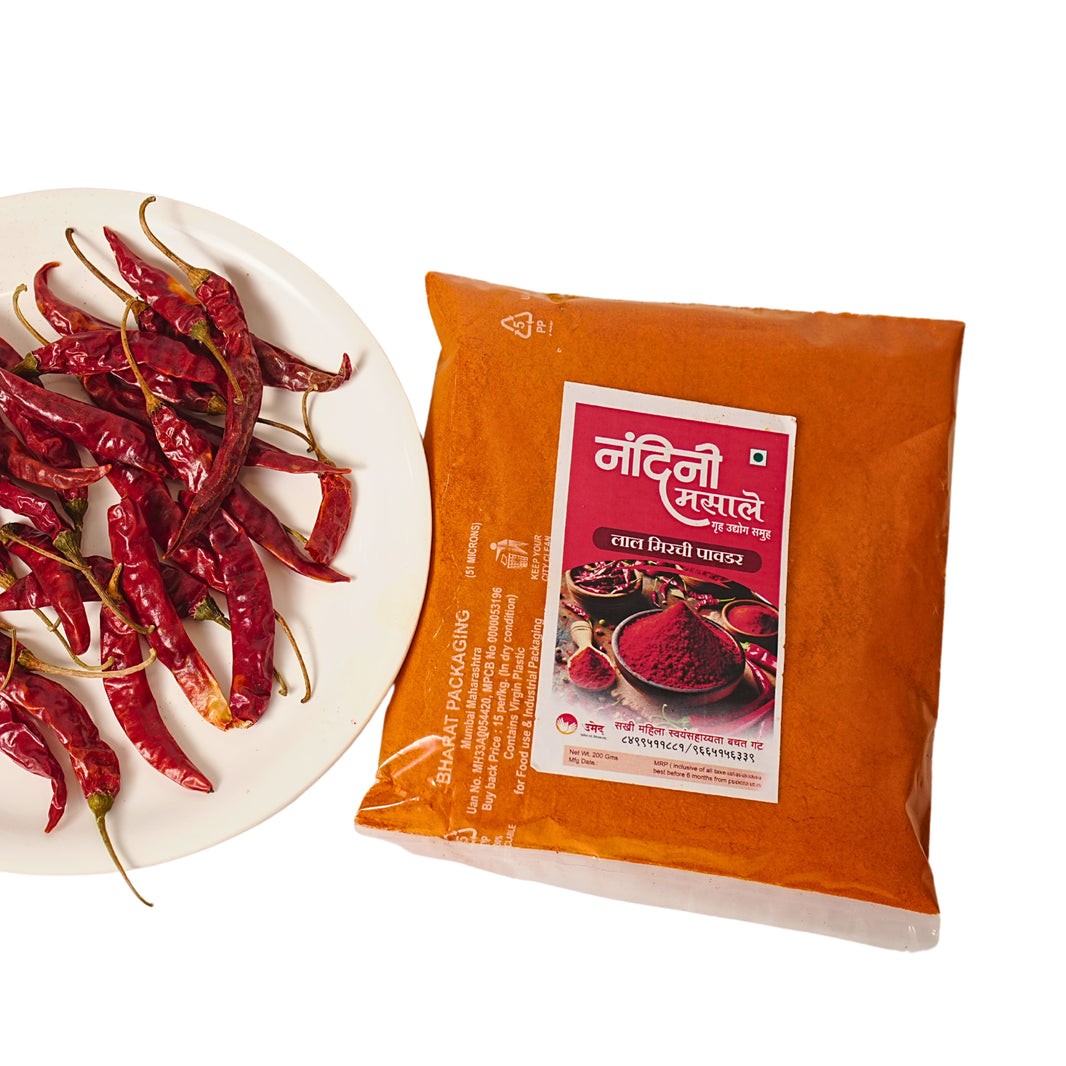 NANDINI MASALE, Red Chilli Powder, Sakhi SHG, Natural Ingredients, No Artificial Essence, Pack of 200 gm