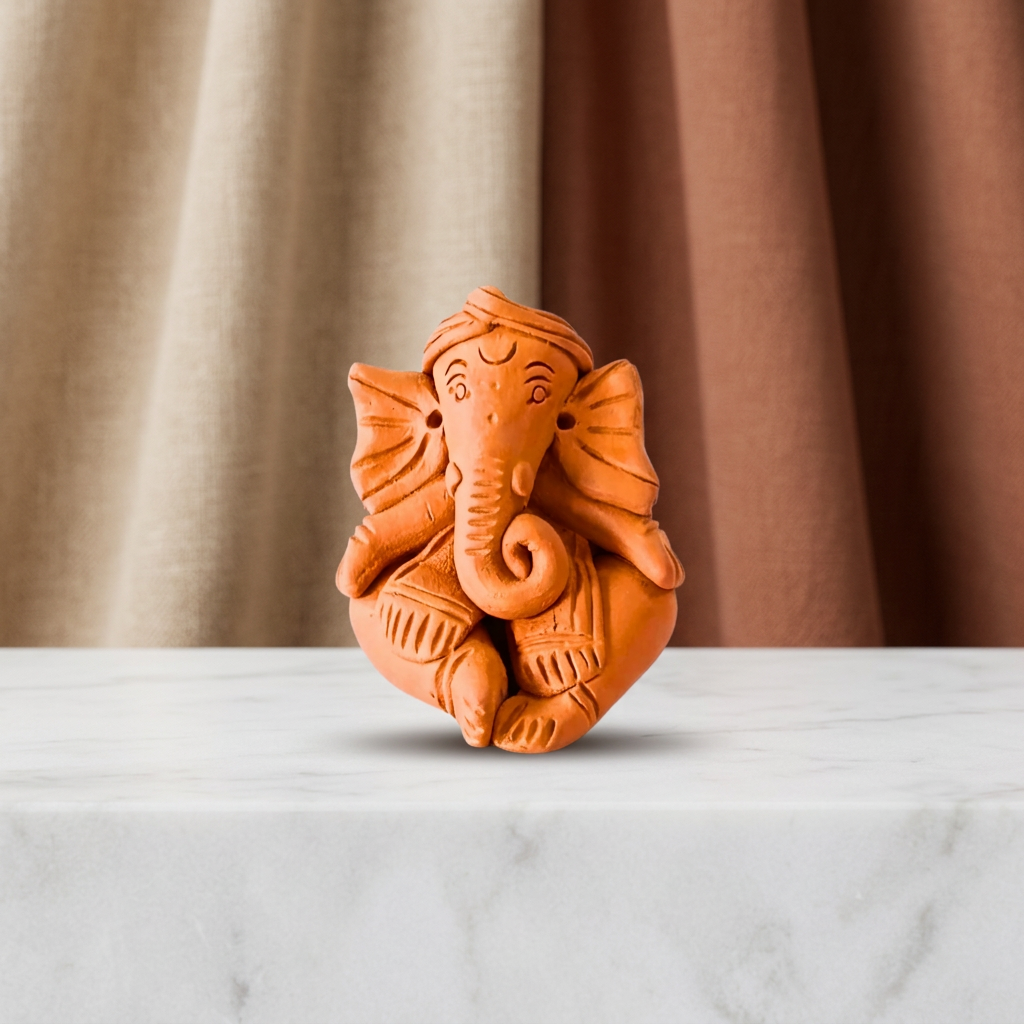 SADGURU Eco Friendly Baitha Ganapati Handcrafted Terracotta Idol Made from Natural Soil Traditional Pottery Craft Pack of 1