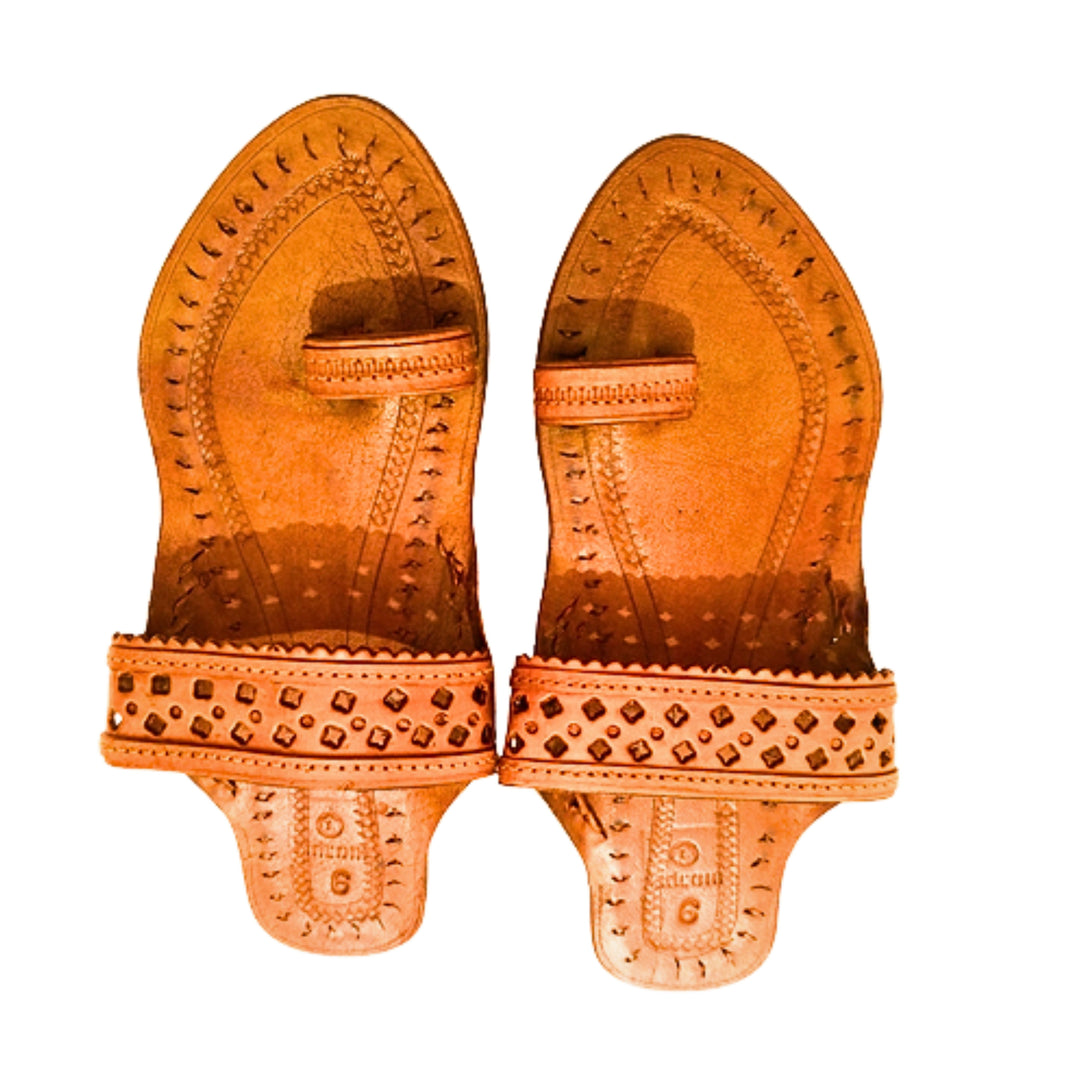 LIDCOM Punching Ladies Kolhapuri Chappal GI Tag Genuine Leather Handcrafted Tan Pack of 1