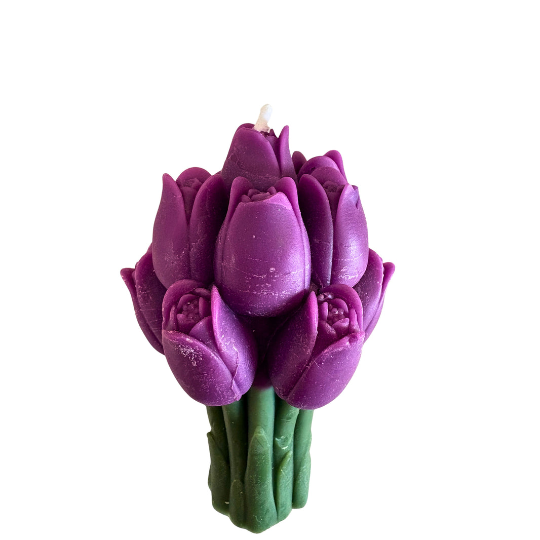 HANDCRAFTED BLISS Tulip Bouquet Purple Candle 4x3 Inch Handmade Decorative Candle Without Glass Colorful Home Decor Gift Pack of 1 Piece