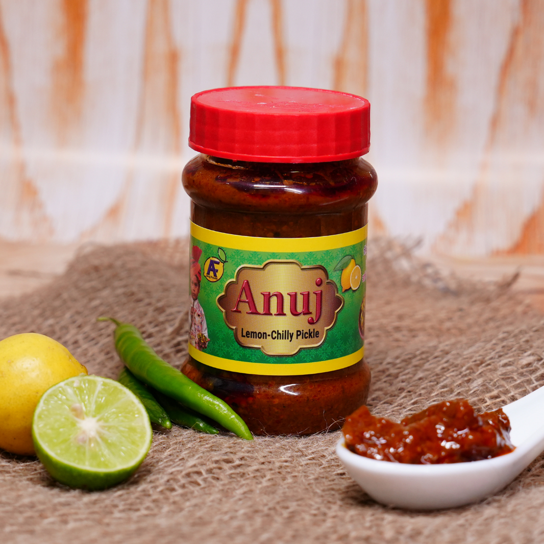 ANUJ FOODS Lemon Chilly Pickle – Authentic Handcrafted Flavor, No Artificial Ingredients, Pack of 200 gms