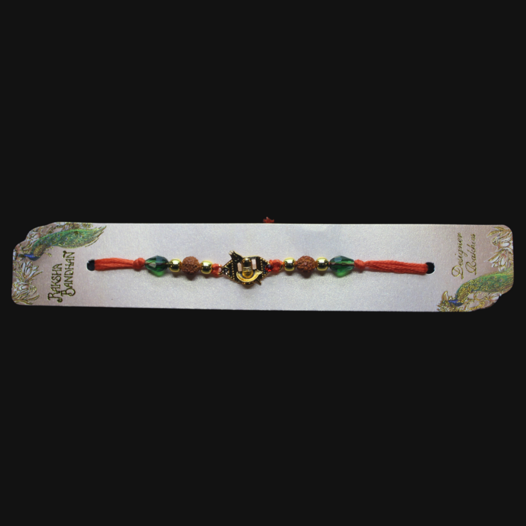 Arya, Handcrafted Sacred Shivling Rakhi with Green Beads, Local Craftsmanship, Pack Of 1