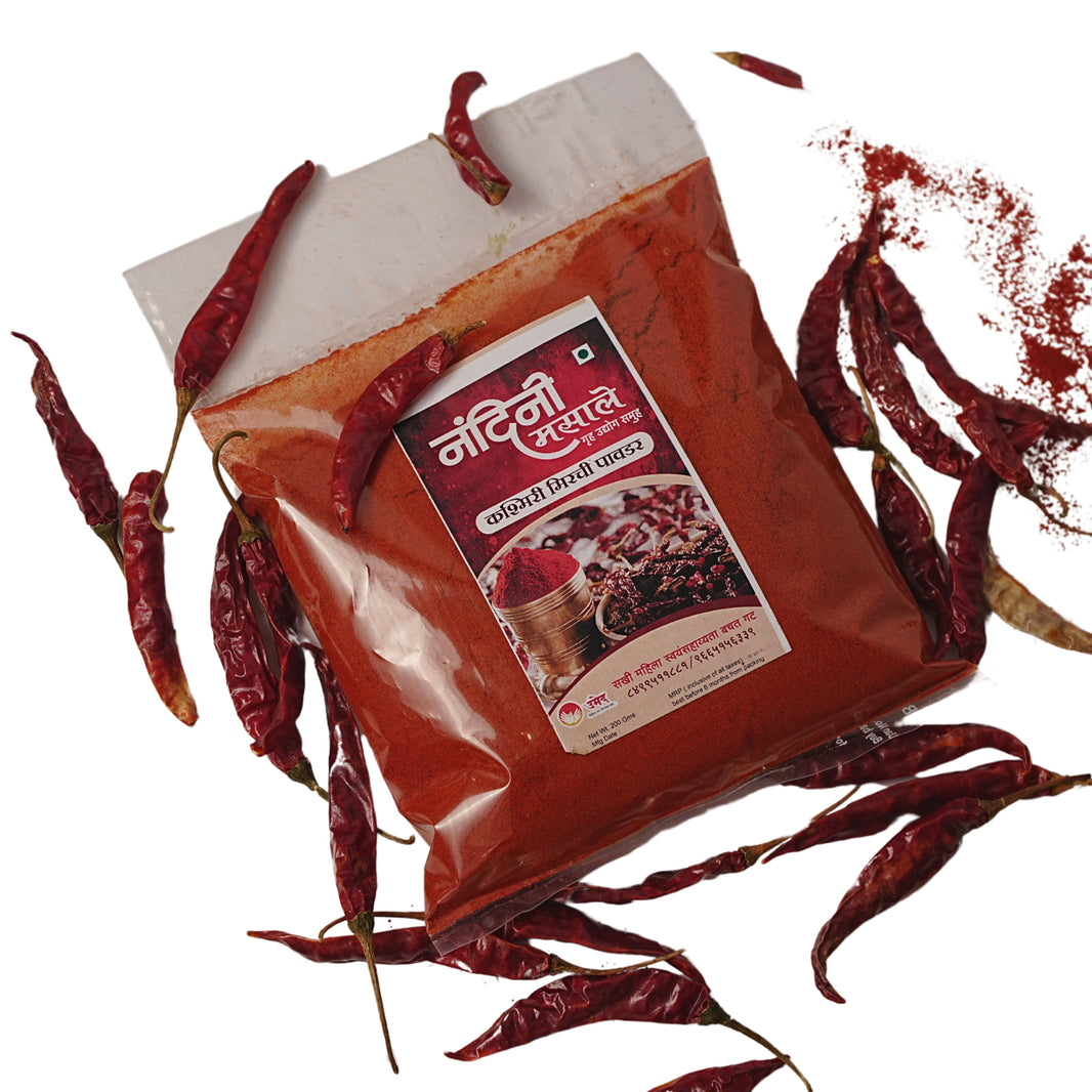NANDINI MASALE, Kashmiri Mirch Powder, Sakhi SHG, Natural Ingredients, No Artificial Essence, Pack of 200 gm