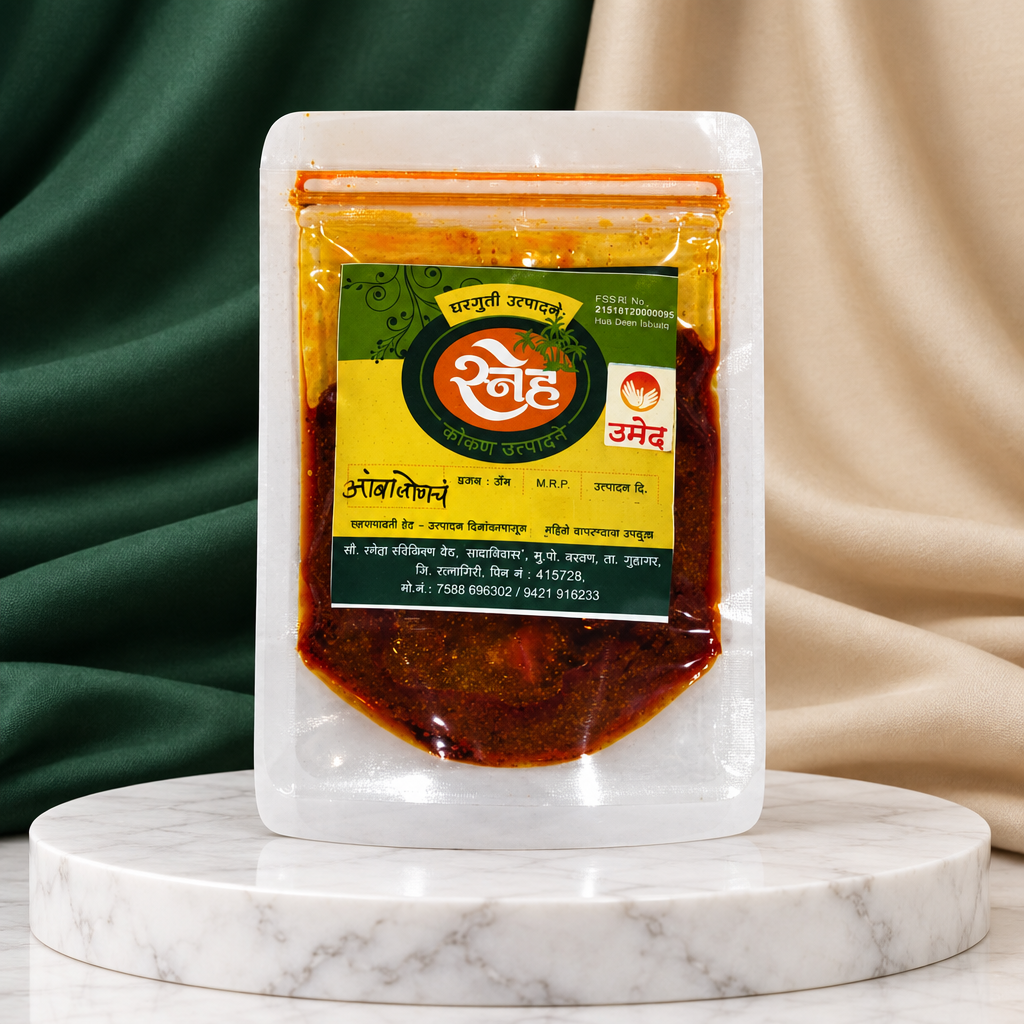 CHATURANG Mango Pickle Spicy Traditional Konkan Homemade Condiment Made from Raw Mango and Spices Pack of 100 gm