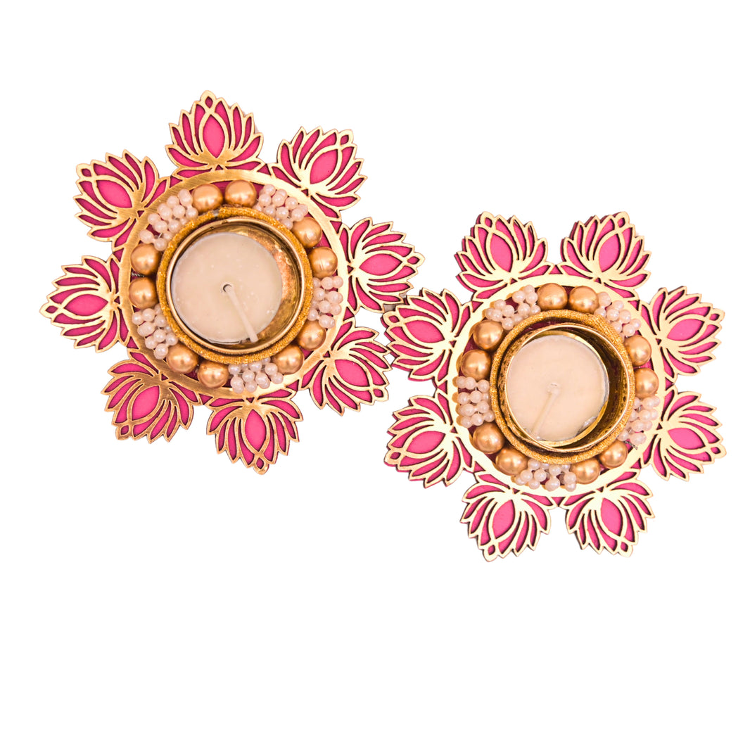 SNEHAL'S CRAFT House Lotus Flower Circle Candle Holder, 1.5x1.5, Made By Krantijyoti SHG, Pack of 2 Pieces