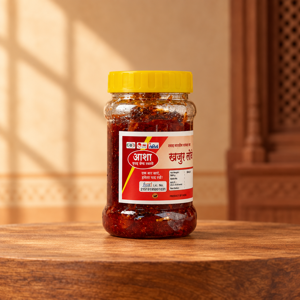 आशा फूड आणि मसाला खजुराचे लोणचे, नैसर्गिक घटकांनी बनवलेले, कृत्रिम चव नाही, 500 ग्रॅमचा पॅक