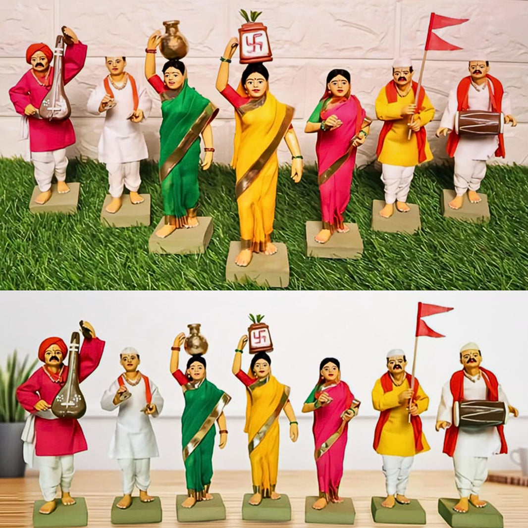 SHRI ART – Varkari Colour Handcrafted Figurines Vibrant Finish & Authentic Craft Pack of 8 Pieces