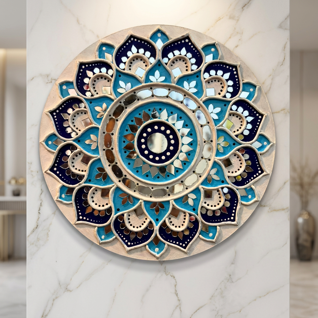 SUJATA CREATIONS White & Blue Kamal Lippan Wall Art 8 Inch