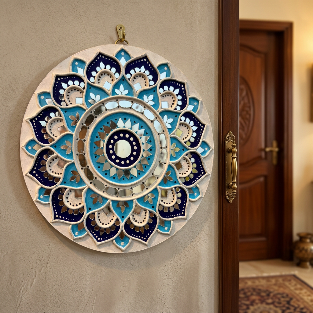 SUJATA CREATIONS White & Blue Kamal Lippan Wall Art 8 Inch