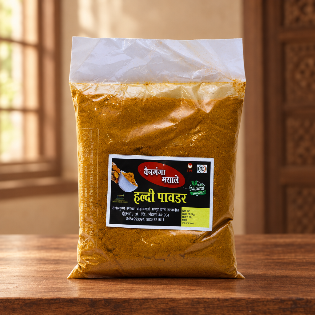 VAINGANGA VAIGAON Turmeric Powder Bhandara, Rani Lakshmi SHG, Made By Natural Ingredients, No Artificial Chemical, Pack of 500 gm