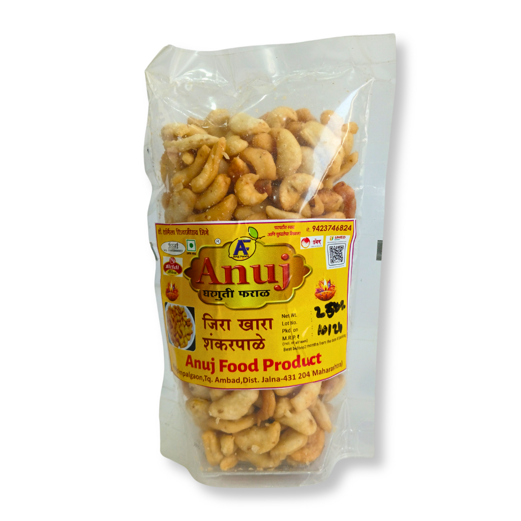 ANUJ FOODS Shankarpale, Jeera Khara Flavour, Made By Natural Ingredients, No Artificial Flavours, Pack of 250 gm