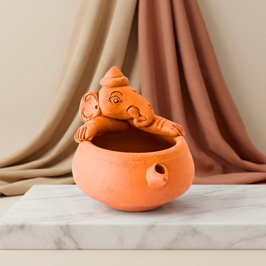 SADGURU Eco Friendly Ganapati Panti Clay Diya Handcrafted from Natural Soil Traditional Pottery Craft Pack of 1