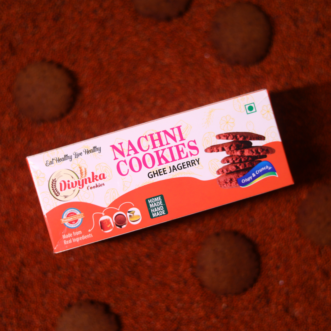 DIVYNKA Hand-made Nachani Cookies, Made by Organic Jaggery, No Maida, No Artificial colour, Pack of 100 gm