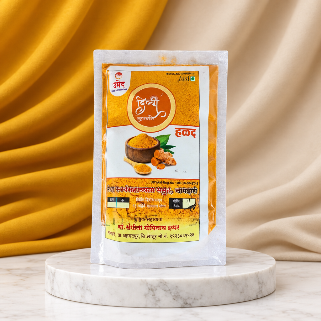 DIVYA Grahudyog Turmeric Powder, Seva SHG, Natural Ingredients, No Artificial Essence, Pack of 100 gm