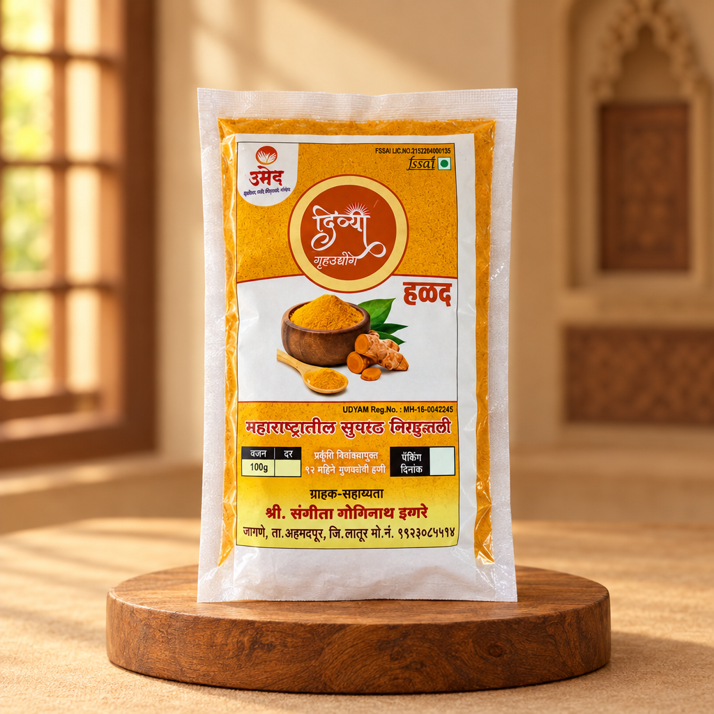 DIVYA Grahudyog Turmeric Powder, Seva SHG, Natural Ingredients, No Artificial Essence, Pack of 100 gm
