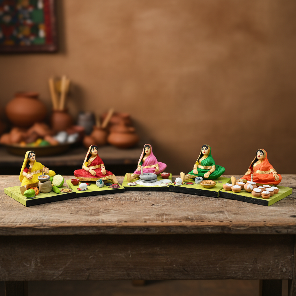 SHRI ART – Working Women Handcrafted Figurines Authentic & Handcrafted Detailing Pack of 5 Pieces