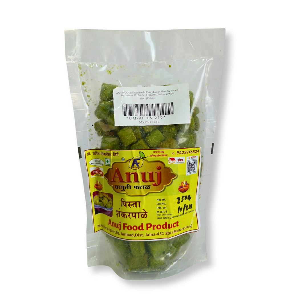 ANUJ FOODS Shankarpale, Pista Flavour, Made By Natural Ingredients, No Artificial Flavours, Pack of 250 gm