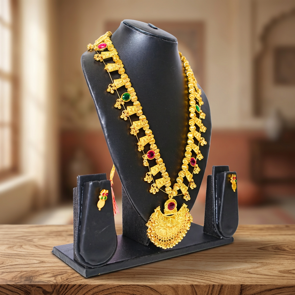 EKTA HANDMADE JEWELLERY Kolhapuri Saj Pack of 1 Piece Traditional Artificial Har Golden Micro Polished Ethnic Maharashtrian Necklace Handmade