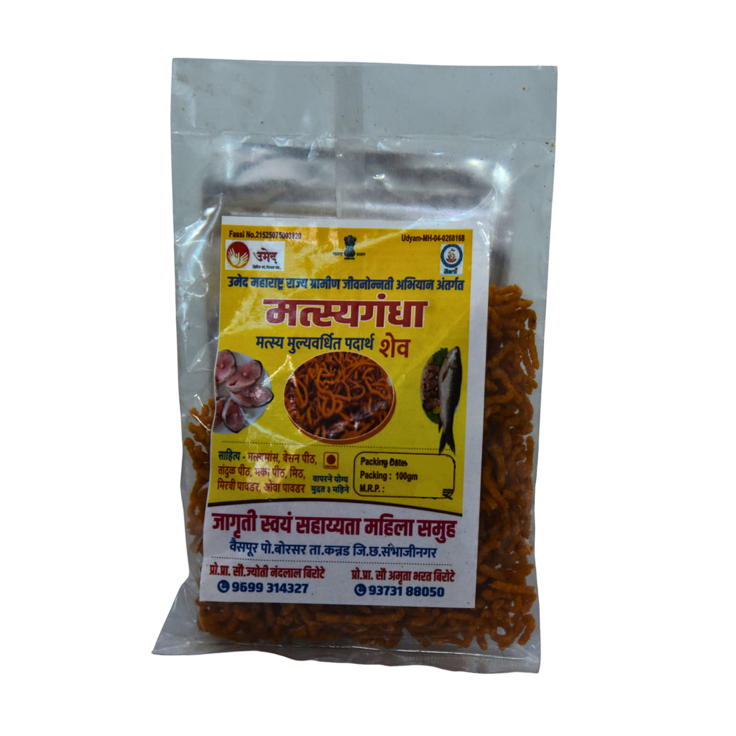 MATSYGANDHA Matsy Muly Vardhit Padarth Shev Pack Of 100gm Traditional Seafood Flavored Savory Snack