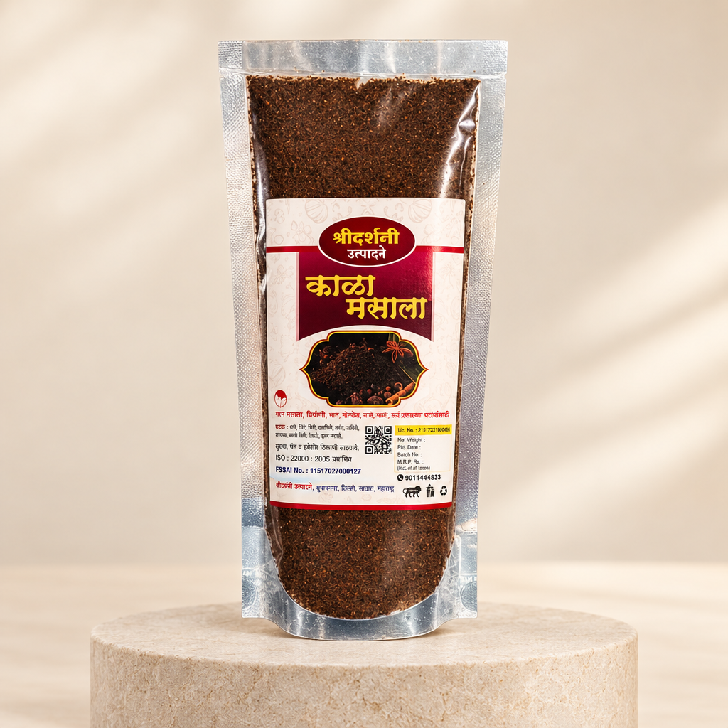 SHREEDARSHANI FOODS Kala Masala Traditional Maharashtrian Black Spice Blend Smoky Robust Flavour Dry Roasted Whole Spices Deep Brown Colour 250gm