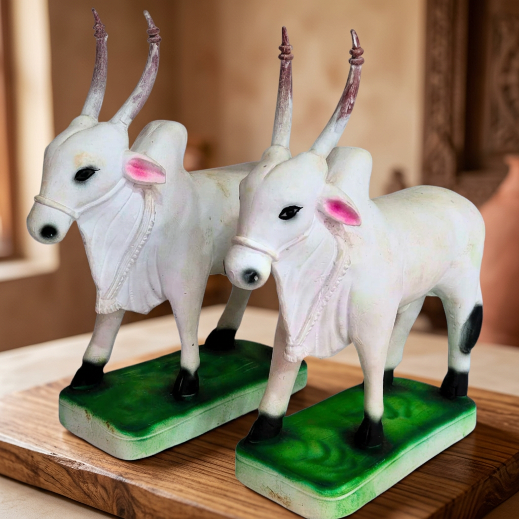 YASHASWINI MAHILA PG - Pair of Clay Bullock Showpiece (Bailjodi) | Natural, Pure, Traditional, Handmade | 2