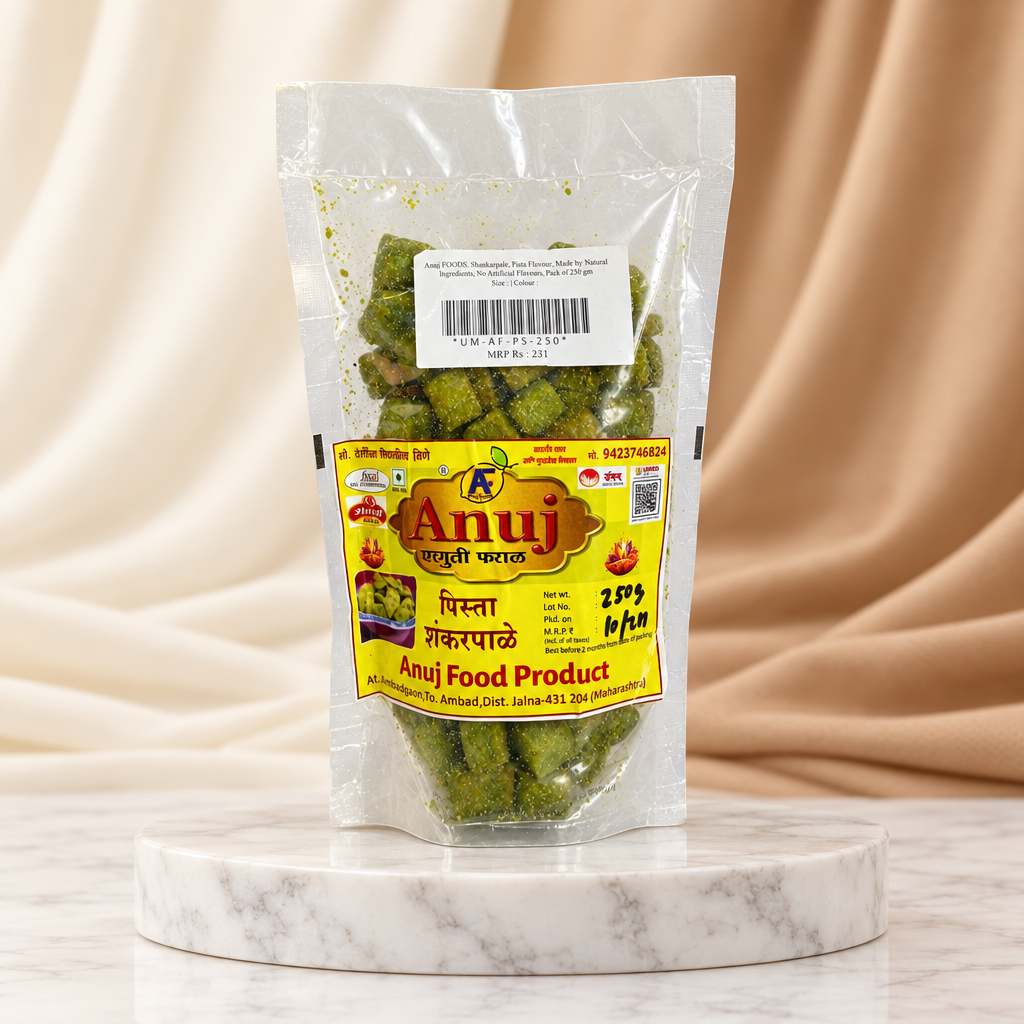 ANUJ FOODS Handmade Pista Shankarpale, 250 g | No Artificial Colours or Added Flavours