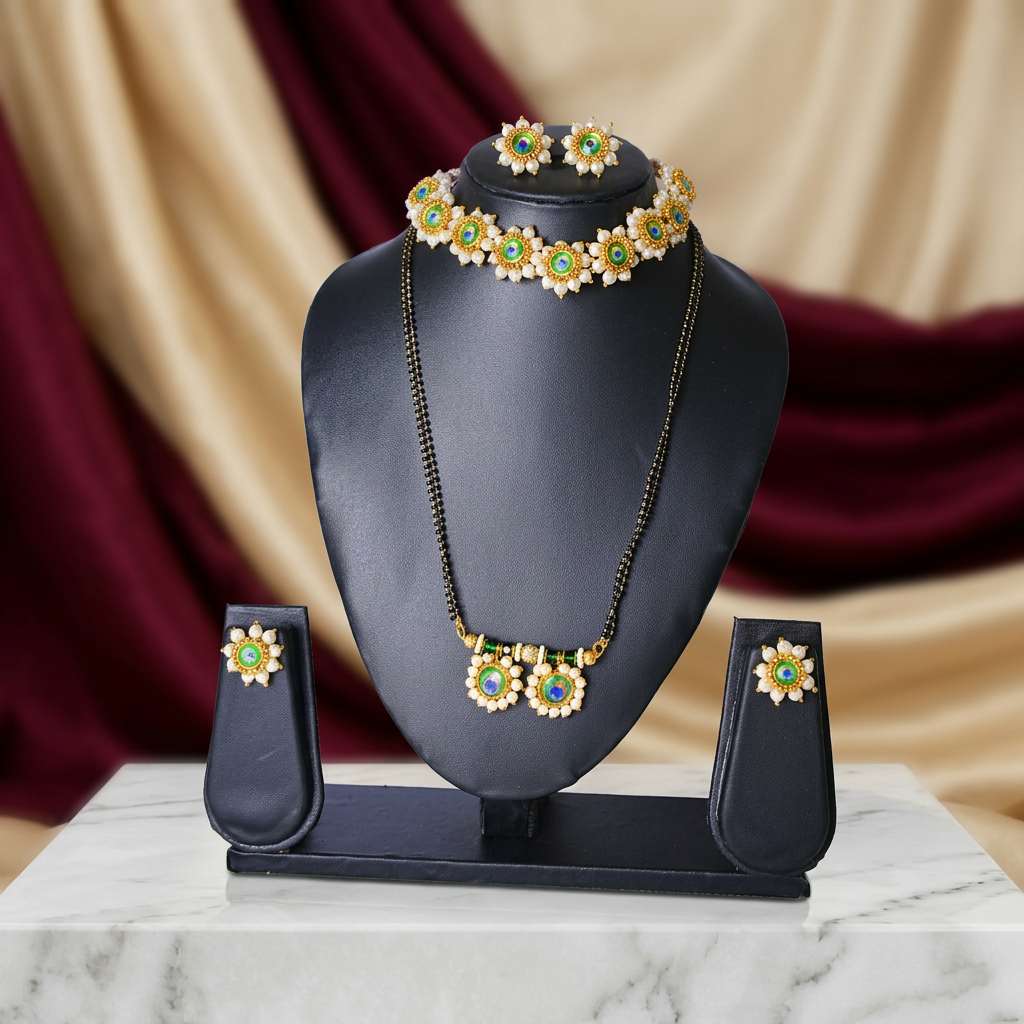 EKTA HANDMADE JEWELLERY Handmade Morpis Mangalsutra Artificial Necklace Pack of 1 Piece Traditional Elegant Lightweight Cultural Pearl Beaded Durable Artisan Crafted Festive Daily Wear Design