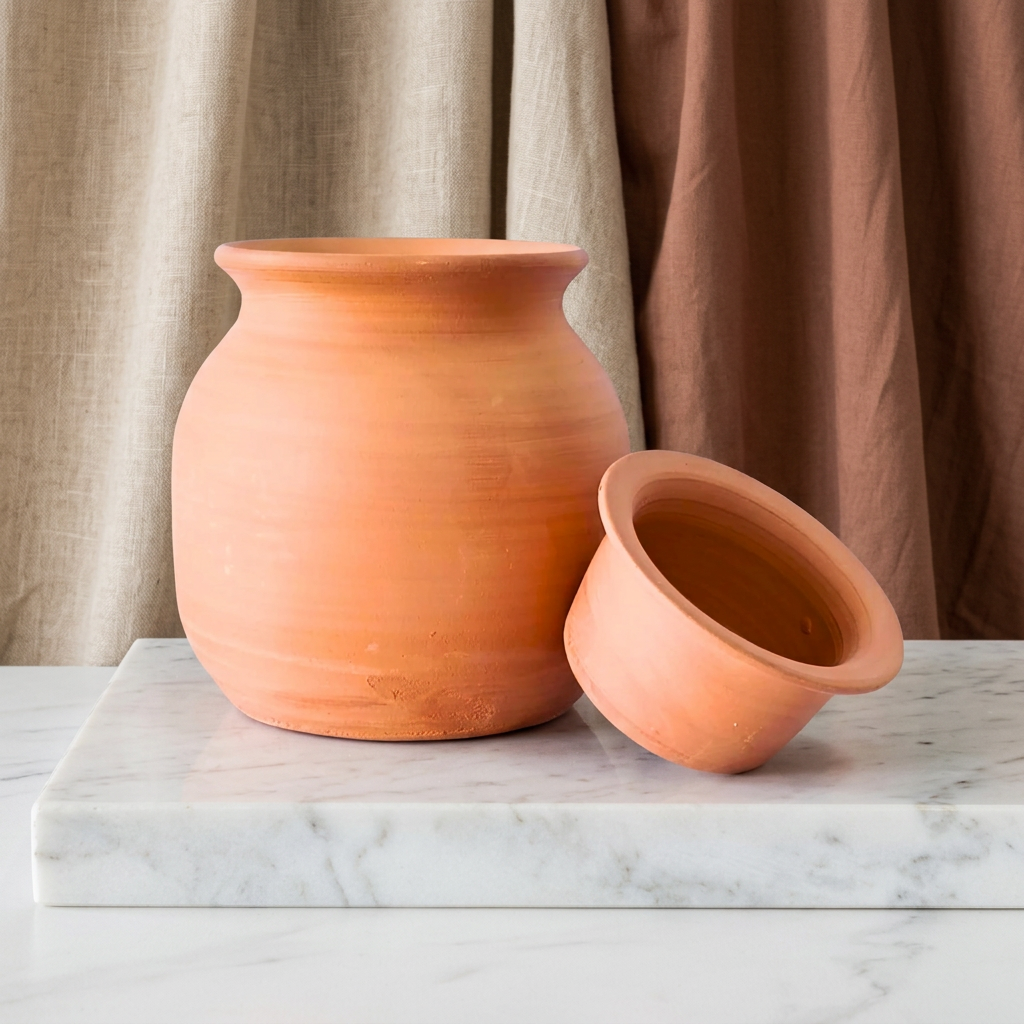 SADGURU Eco Friendly Tambya Vati Set Handcrafted Terracotta Water Pot and Bowl Made from Natural Soil Traditional Pottery Craft Pack of 1