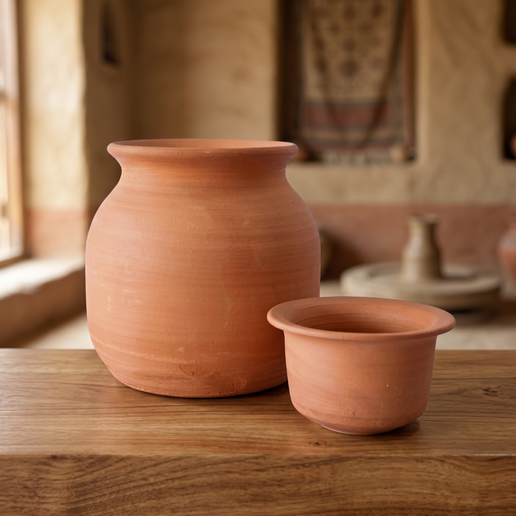 SADGURU Eco Friendly Tambya Vati Set Handcrafted Terracotta Water Pot and Bowl Made from Natural Soil Traditional Pottery Craft Pack of 1