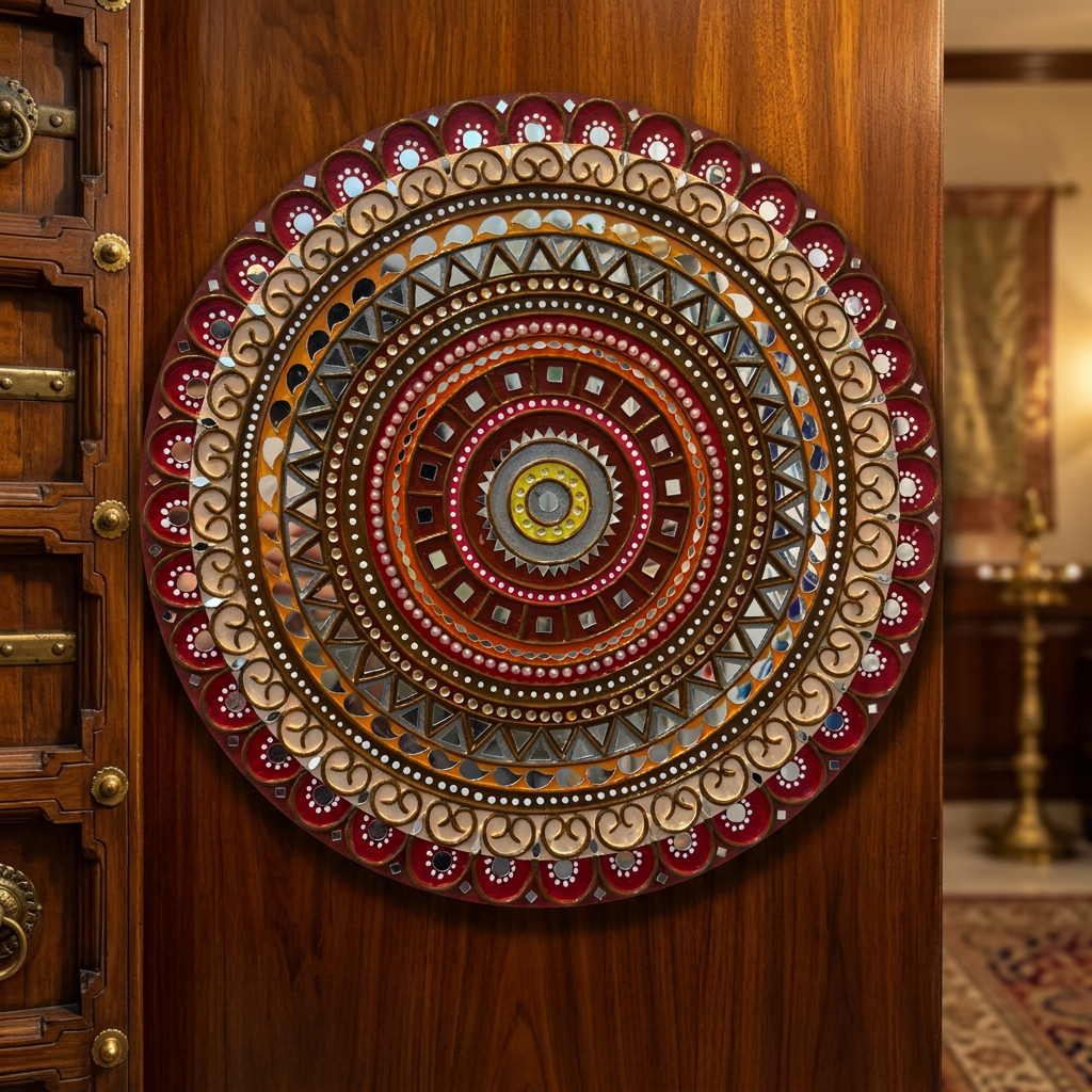 SUJATA CREATIONS Multicolour Round Lippan Art 15 Inch Handmade Decorative Wall Showpiece Ethnic Home Decor Pack of 1 Piece