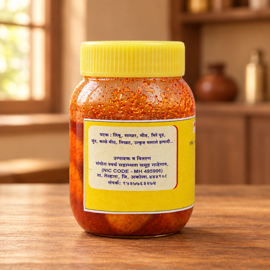 NISARG,Sanyog Lemon Pickle, Natural Ingredients, No Artificial Essence, Pack of 500 gms