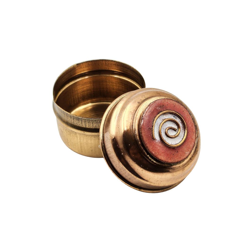 TAMRAKALA Copper Dibbi Enamel Small Pack Of 1 Item Traditional Decorative Copper Storage Box Pooja Utility