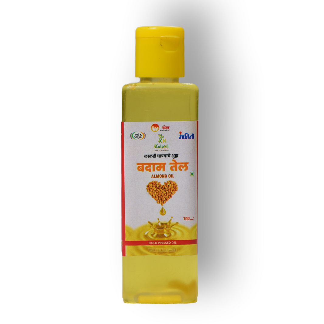 KALPNIL Pure Almond Oil, wooden Pressed Oild,  Samarth SHG, Natural, Chemical Free, 100 ml