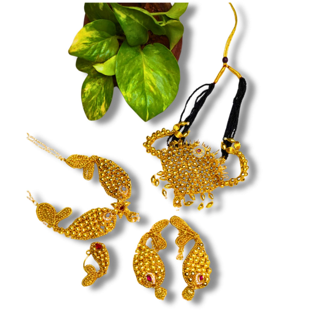 SMITA CREATION, Handcrafted Golden Fish Jewelry Set with Red Stone,Local Craftsmanship, Pack of 1 no