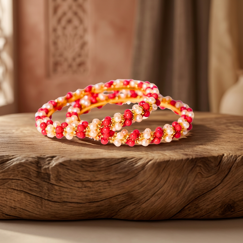 EKTA HANDMADE JEWELLERY Handmade Moti Multi Colour Spiral Bangles Artificial Jewellery Pack of 1 Piece Traditional Elegant Lightweight Cultural Festive Daily Wear Design