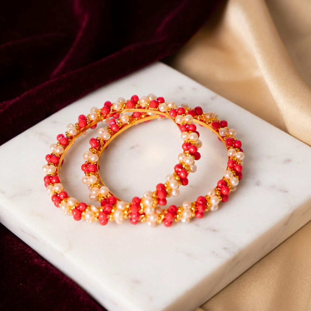EKTA HANDMADE JEWELLERY Handmade Moti Multi Colour Spiral Bangles Artificial Jewellery Pack of 1 Piece Traditional Elegant Lightweight Cultural Festive Daily Wear Design