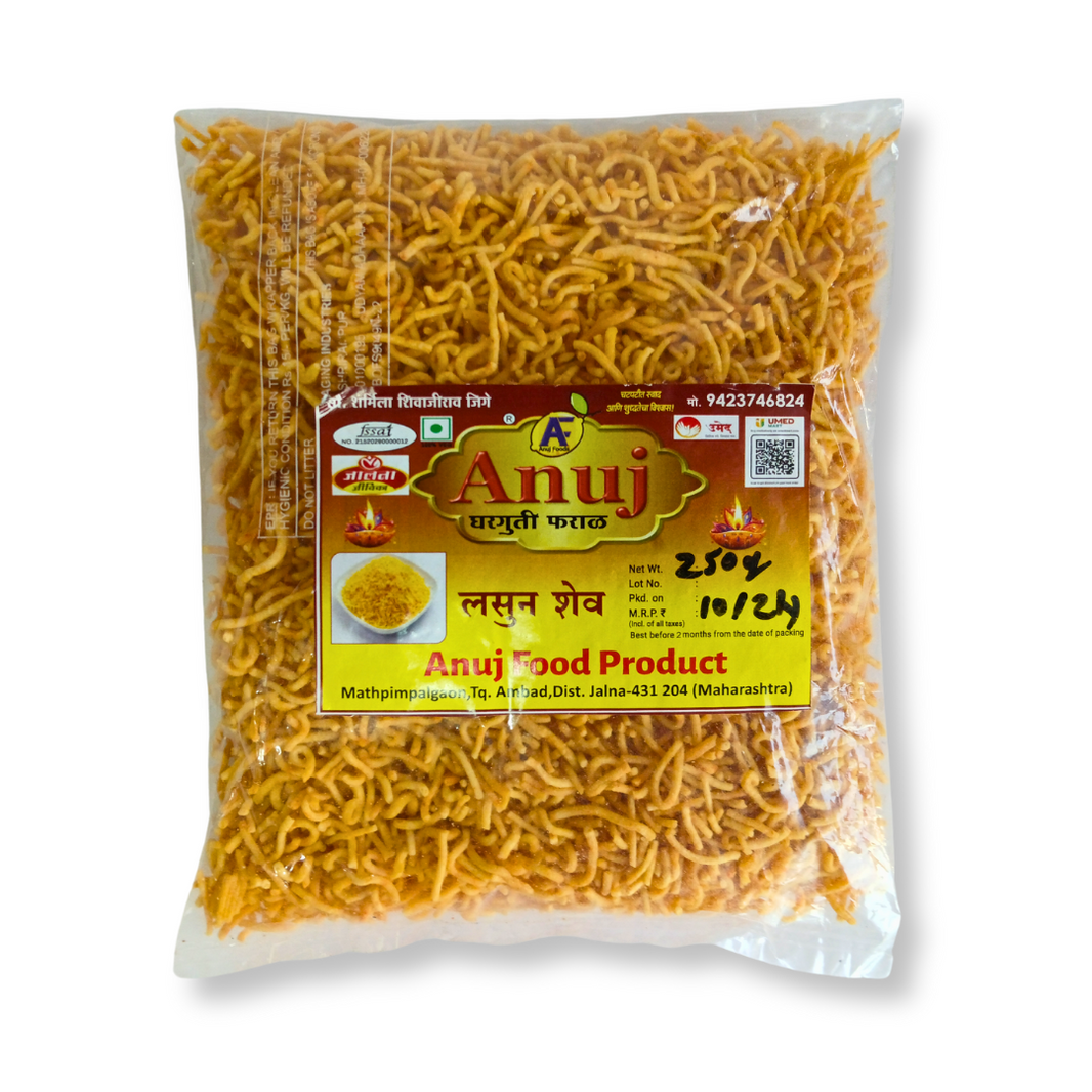 ANUJ FOODS Lasun Shev, Made By Natural Ingredients, No Artificial Flavours, Pack of 250 gm