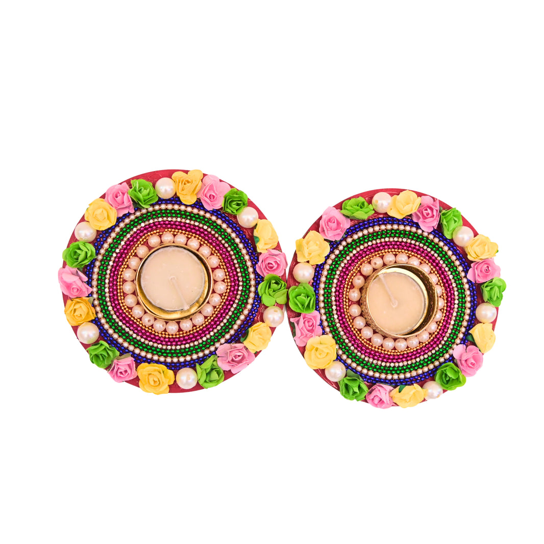 SNEHAL'S CRAFT House Multicolour Circle Candle Holder, 5x5, Made By Krantijyoti SHG, Pack of 2 Pieces